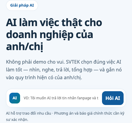 SVTEK discovery and requirements form · Screenshot of the real page, not an AI answer